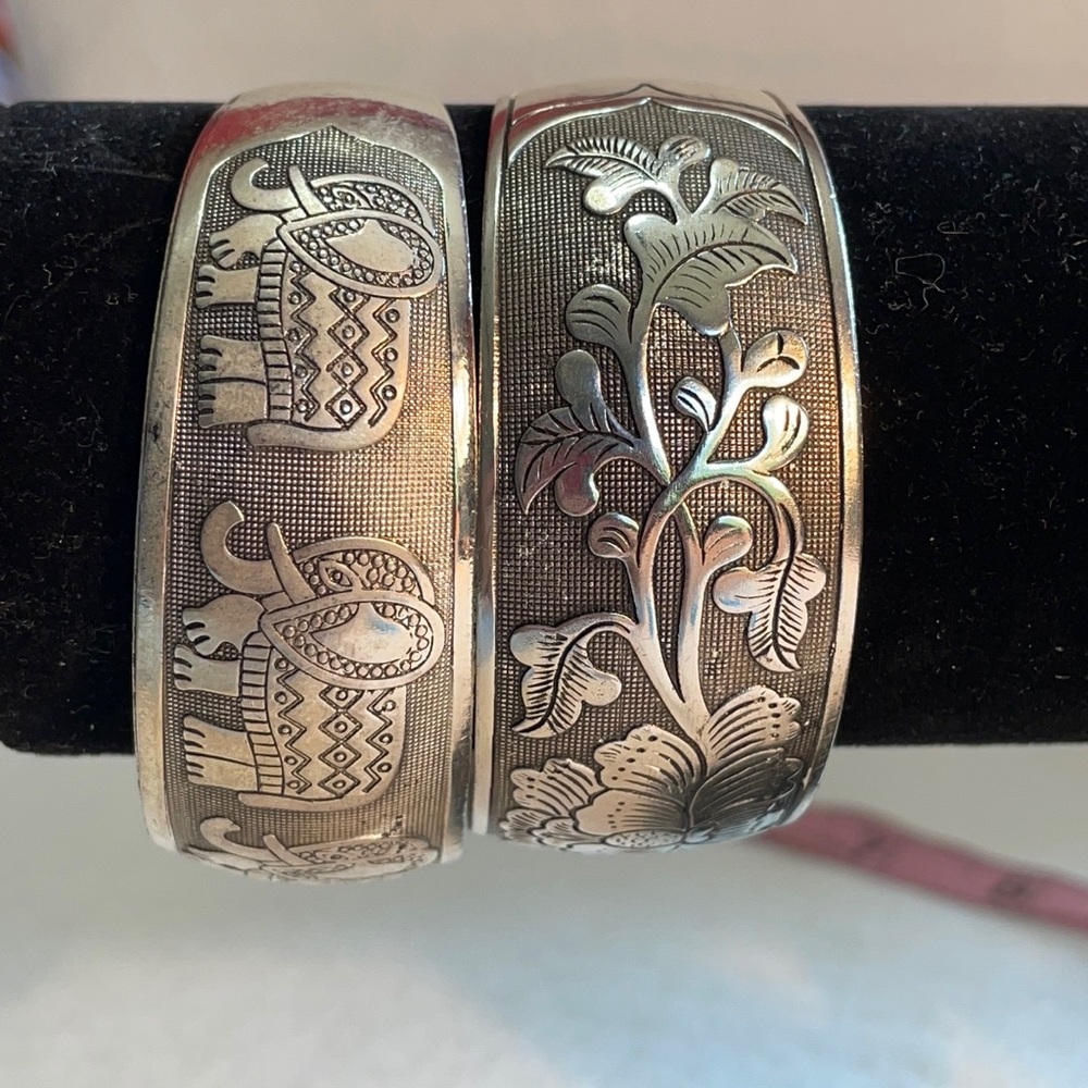 Two Silver Plated Adjustable Cuff Bracelets. Lotu… - image 1
